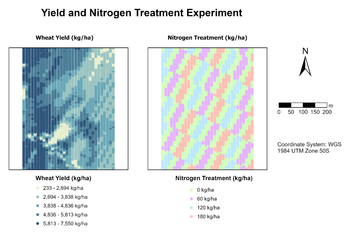 Wheat yield and nitrogen treatment maps